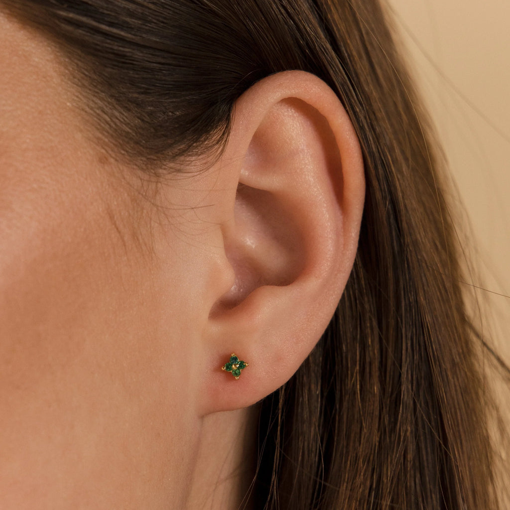 Emerald Ivy Flower Studs Silver 18K Gold Plated