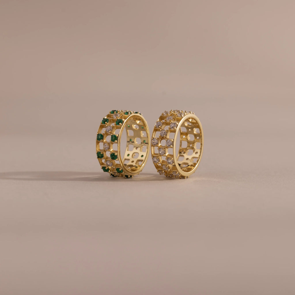 Lace Checkered Ring Silver 18K Gold Plated