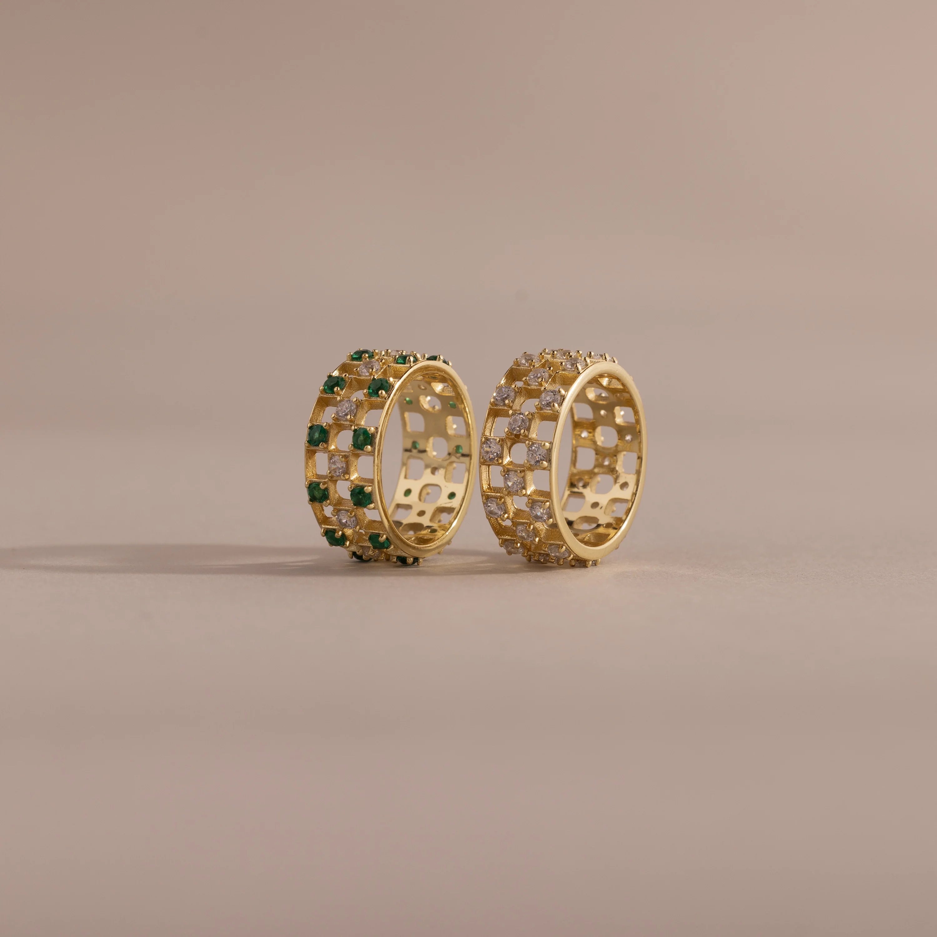 Lace Checkered Ring Silver 18K Gold Plated
