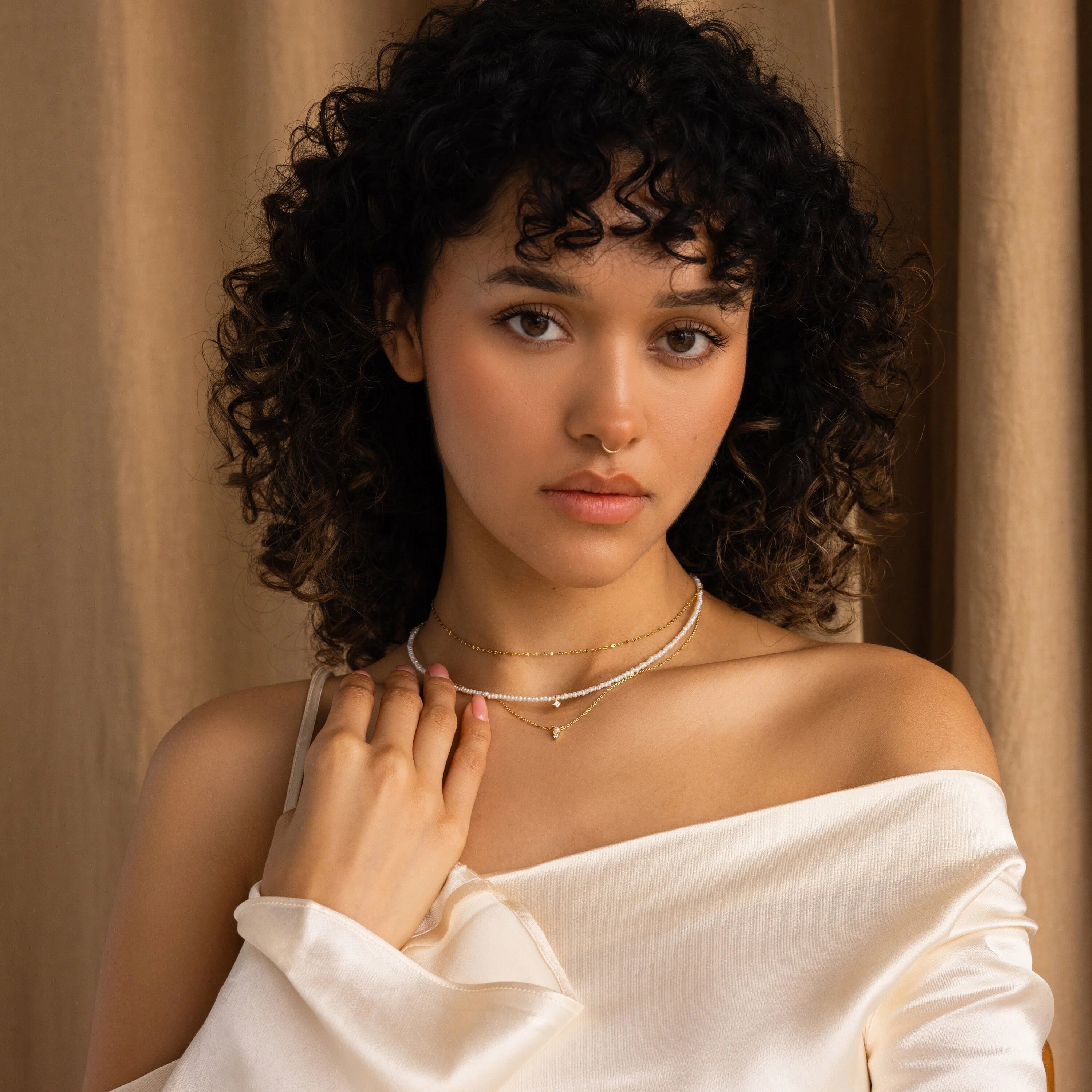 Pearl & Diamond Duo Necklace Silver 18K Gold Plated