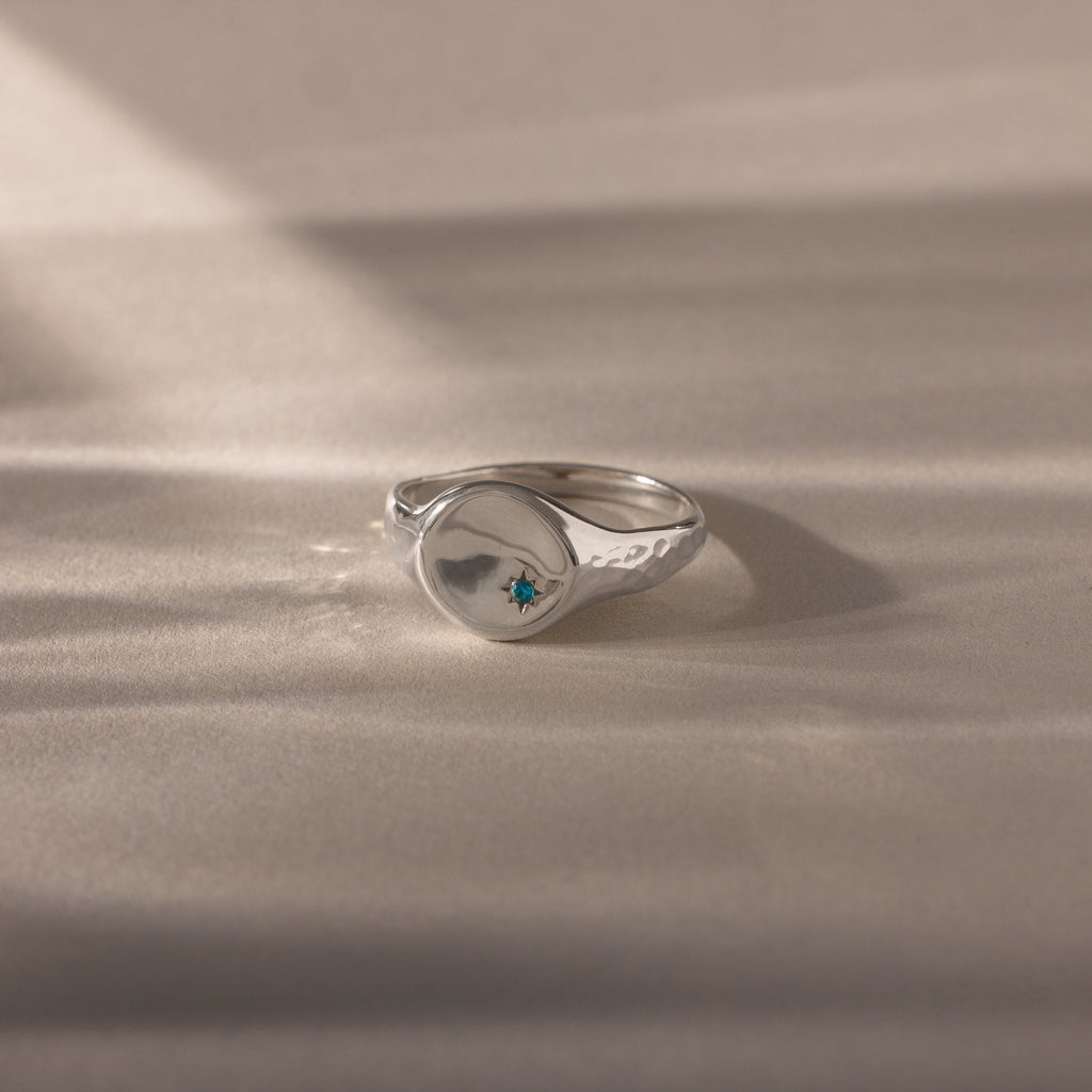 North Star Zircon Signet Ring Silver 18K Gold Plated