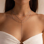 Sparkling Layered Lariat Necklace Silver 18K Gold Plated