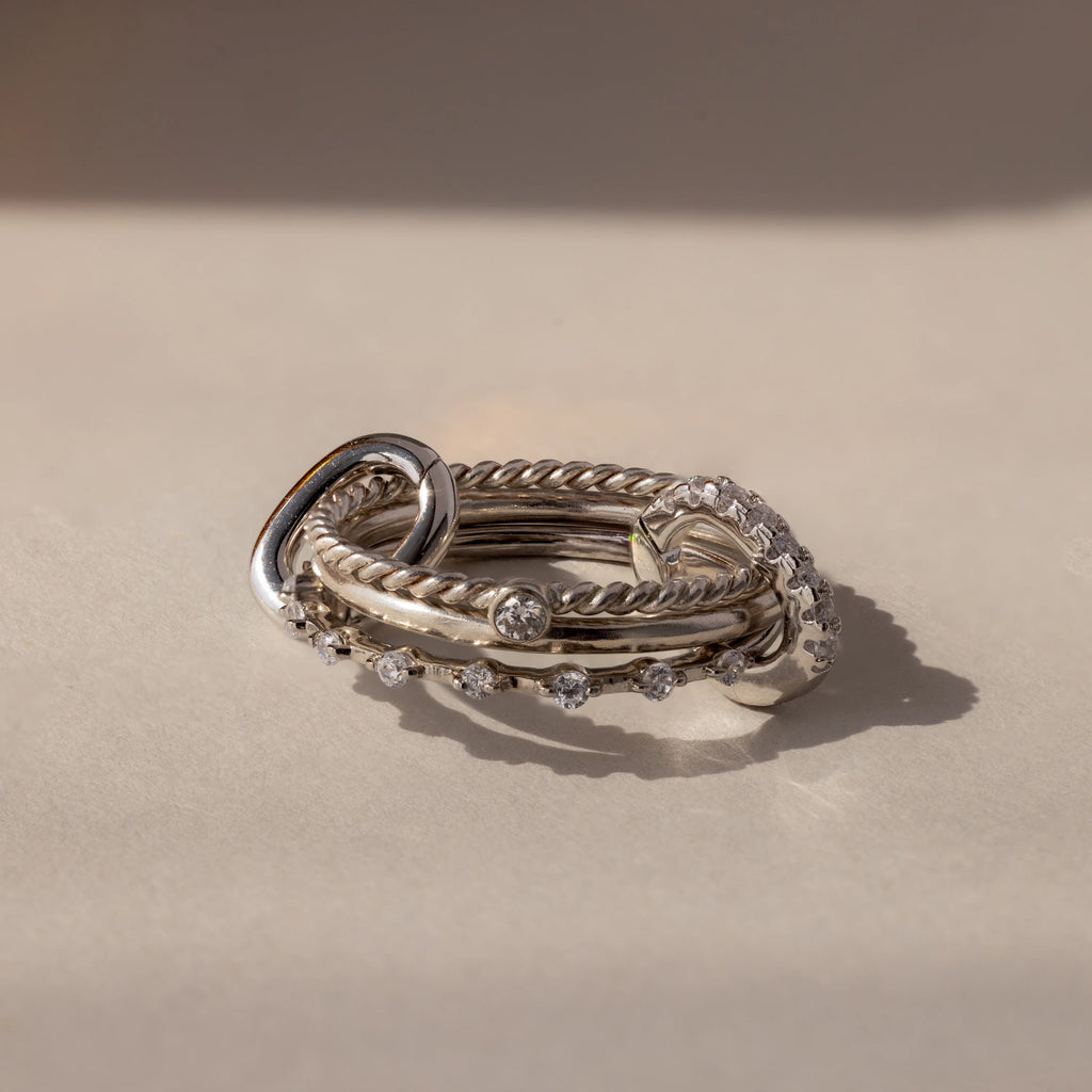 Multipurpose Pave Ring Lock Set in Silver 18K Gold Plated