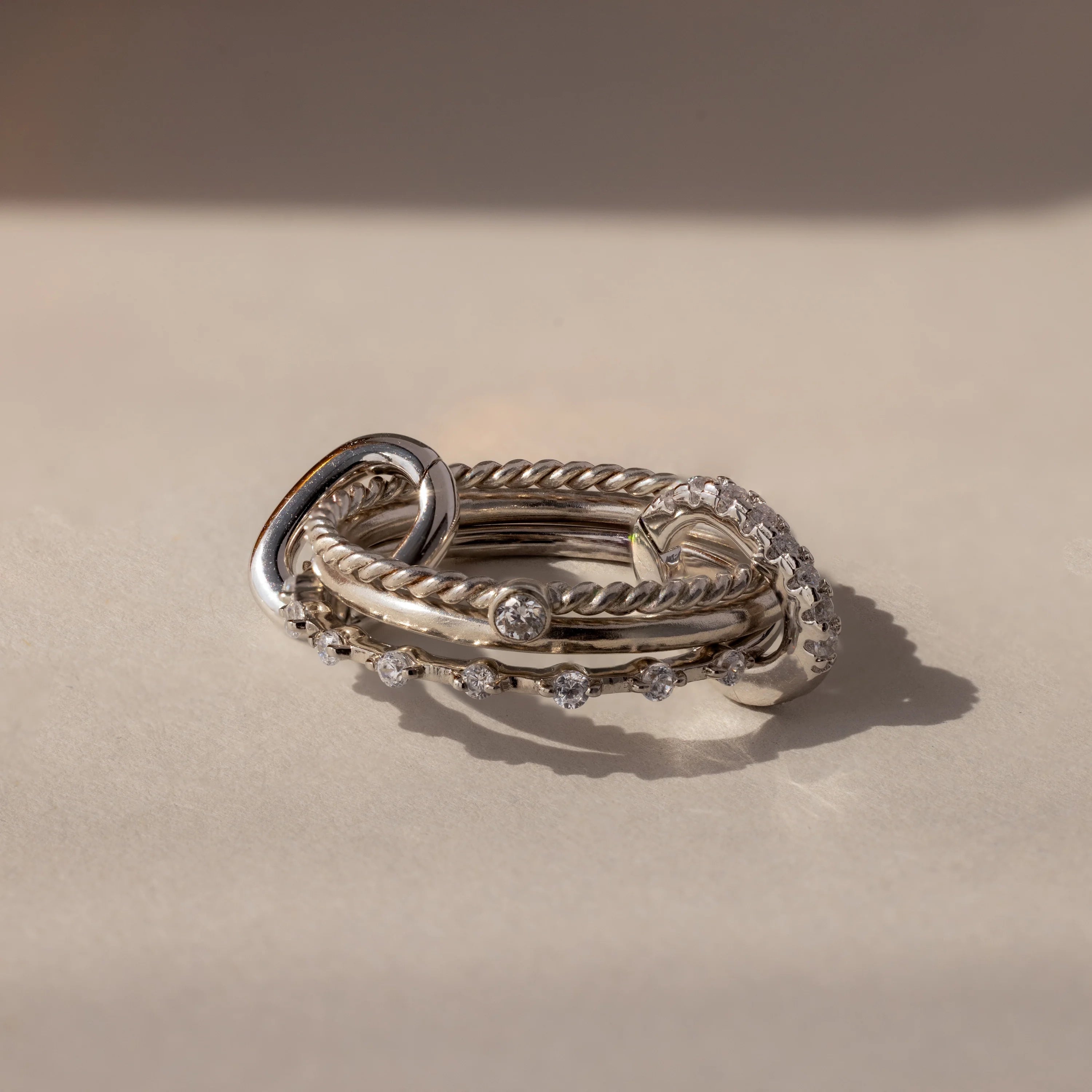 Multipurpose Pave Ring Lock Set in Silver 18K Gold Plated