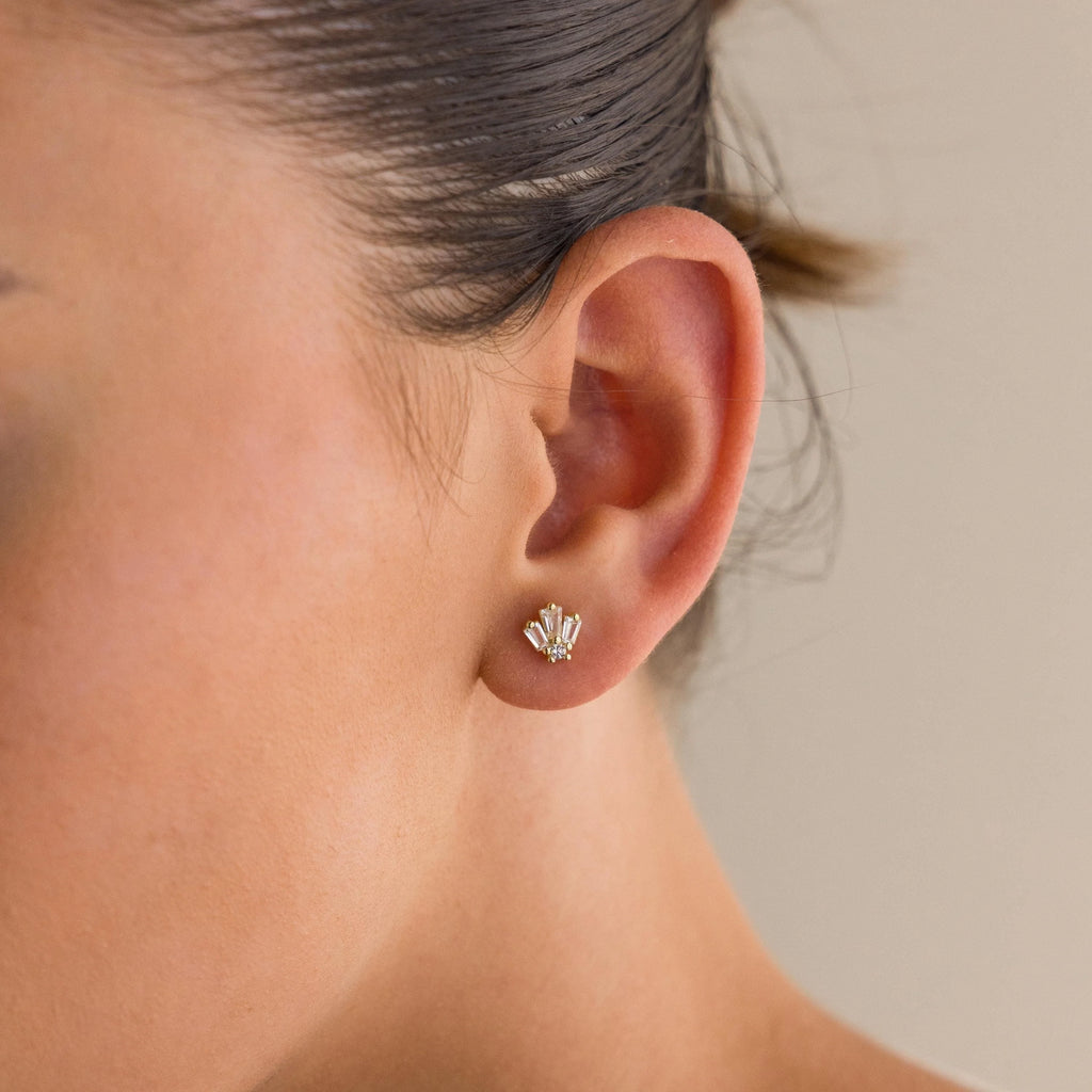 Diamond Baguette Stud Silver 18K Gold Plated