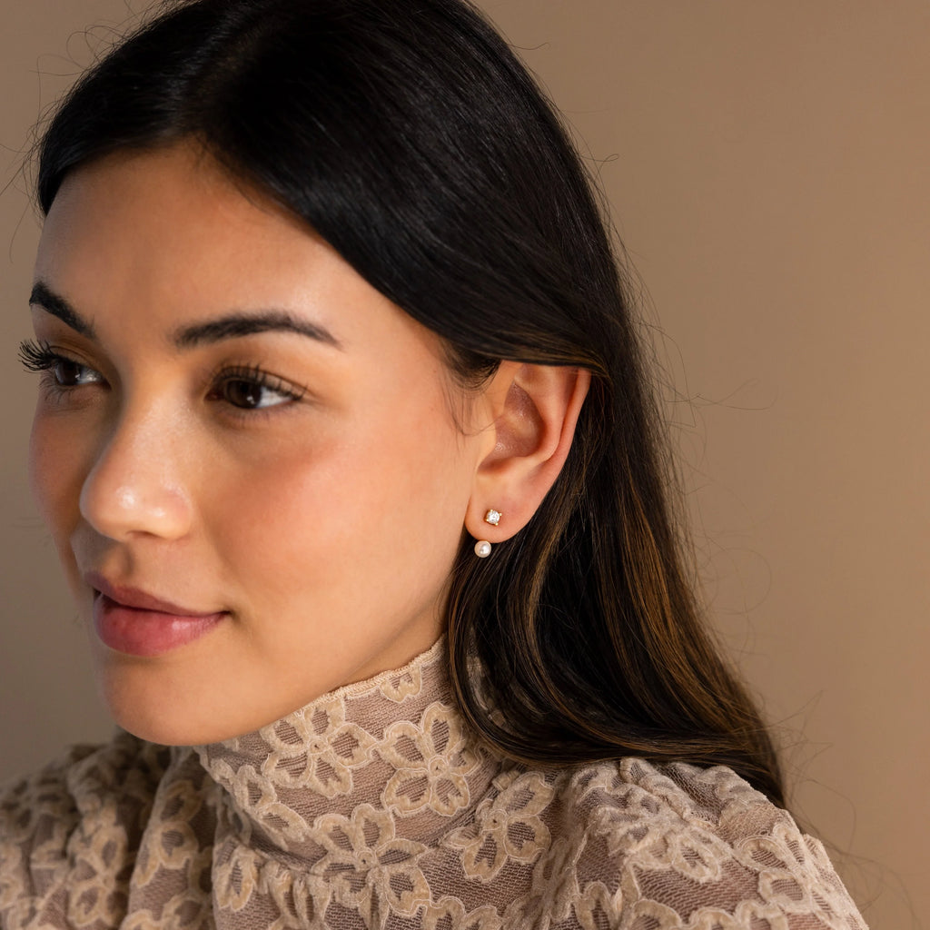 Diamond Pearl Ear Jackets Silver 18K Gold Plated