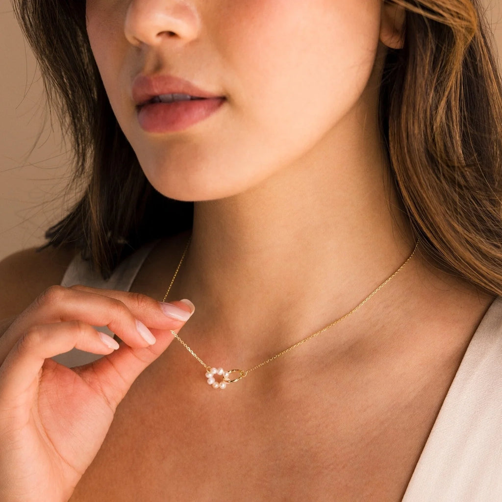 Interlocking Pearl Necklace Silver 18K Gold Plated