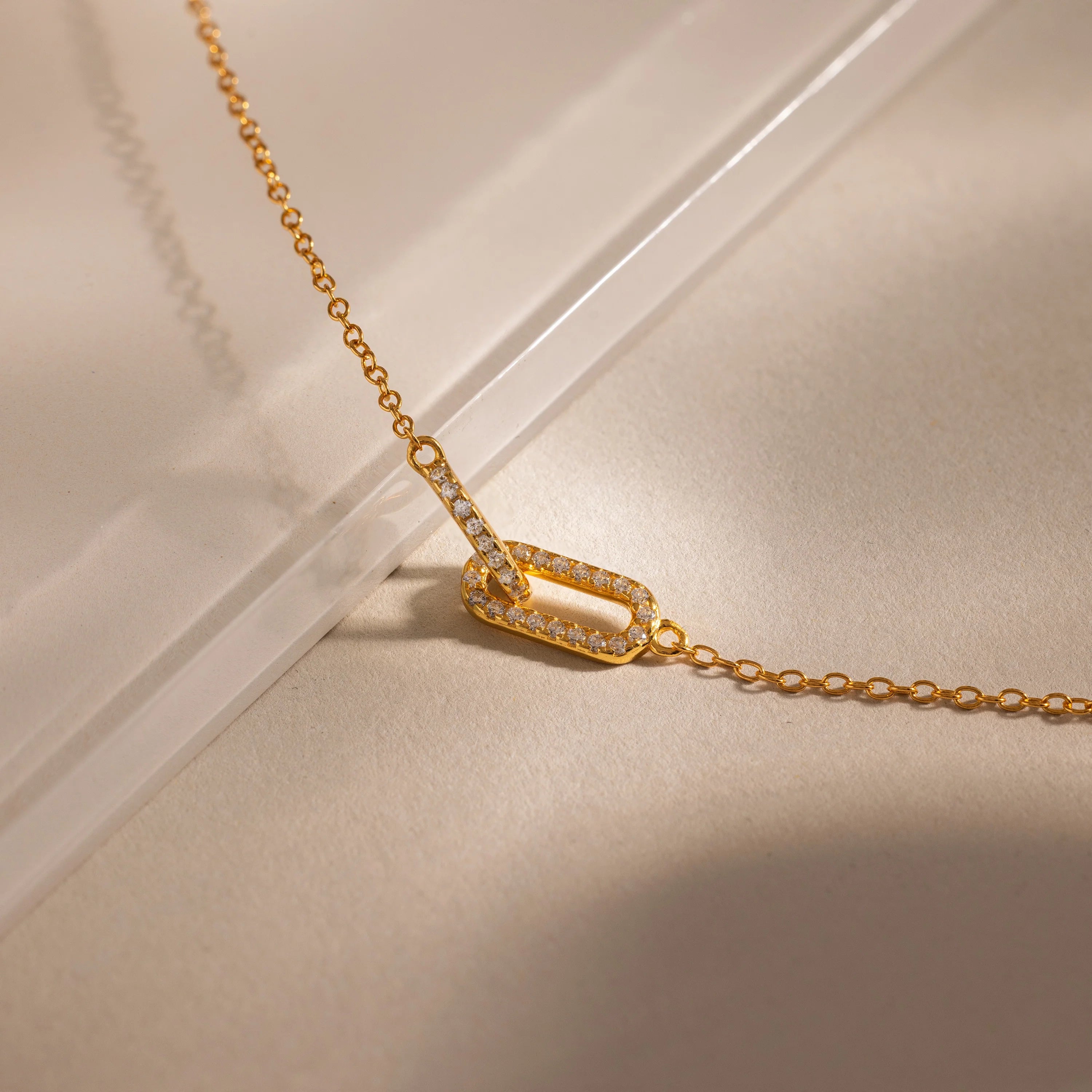Diamond Pave Duo Link Pendant Bracelet Silver 18K Gold Plated