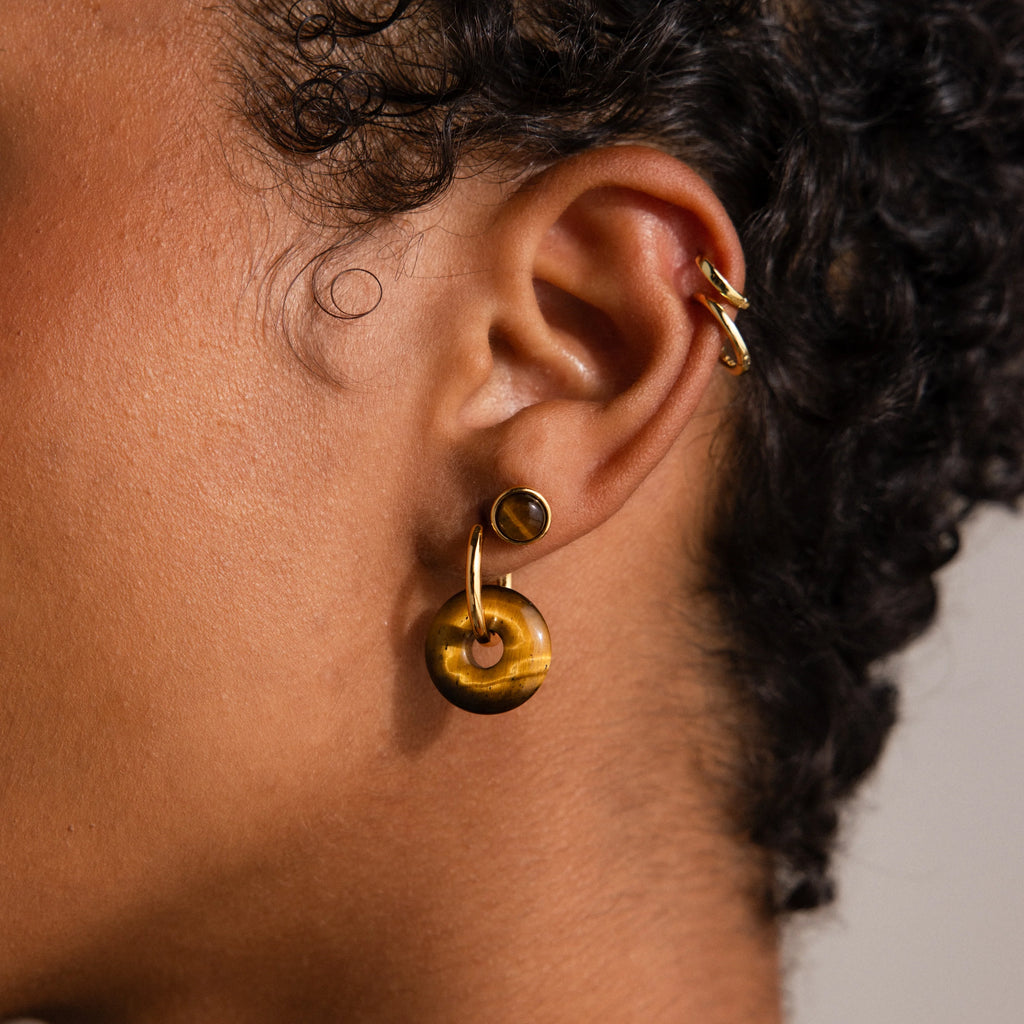 Tiger's Eye Duo Hoops Silver 18K Gold Plated