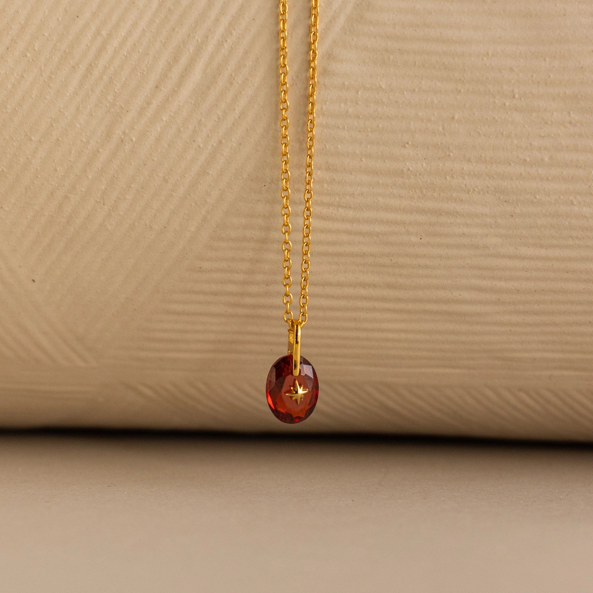 Garnet North Star Signet Necklace Silver 18K Gold Plated