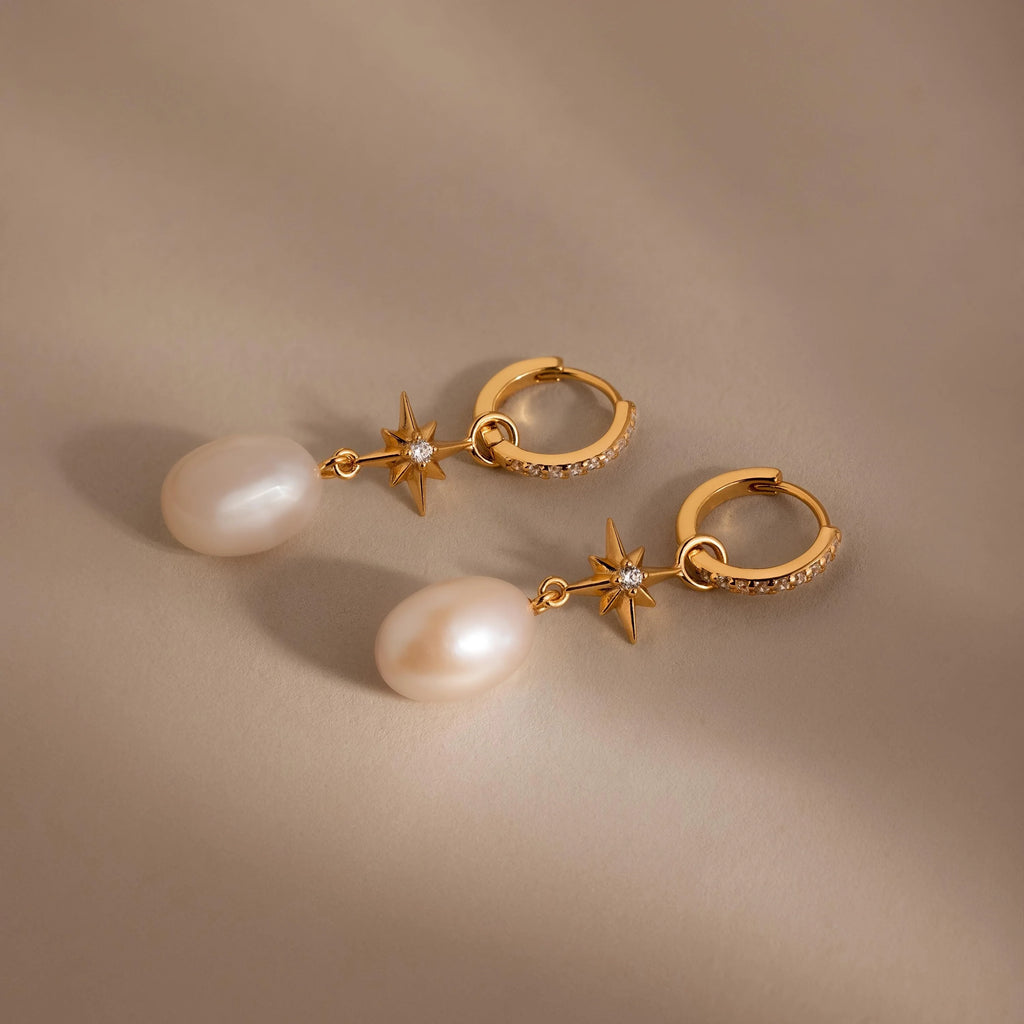 Diamonds North Star Pearl Hoops Silver 18K Gold Plated