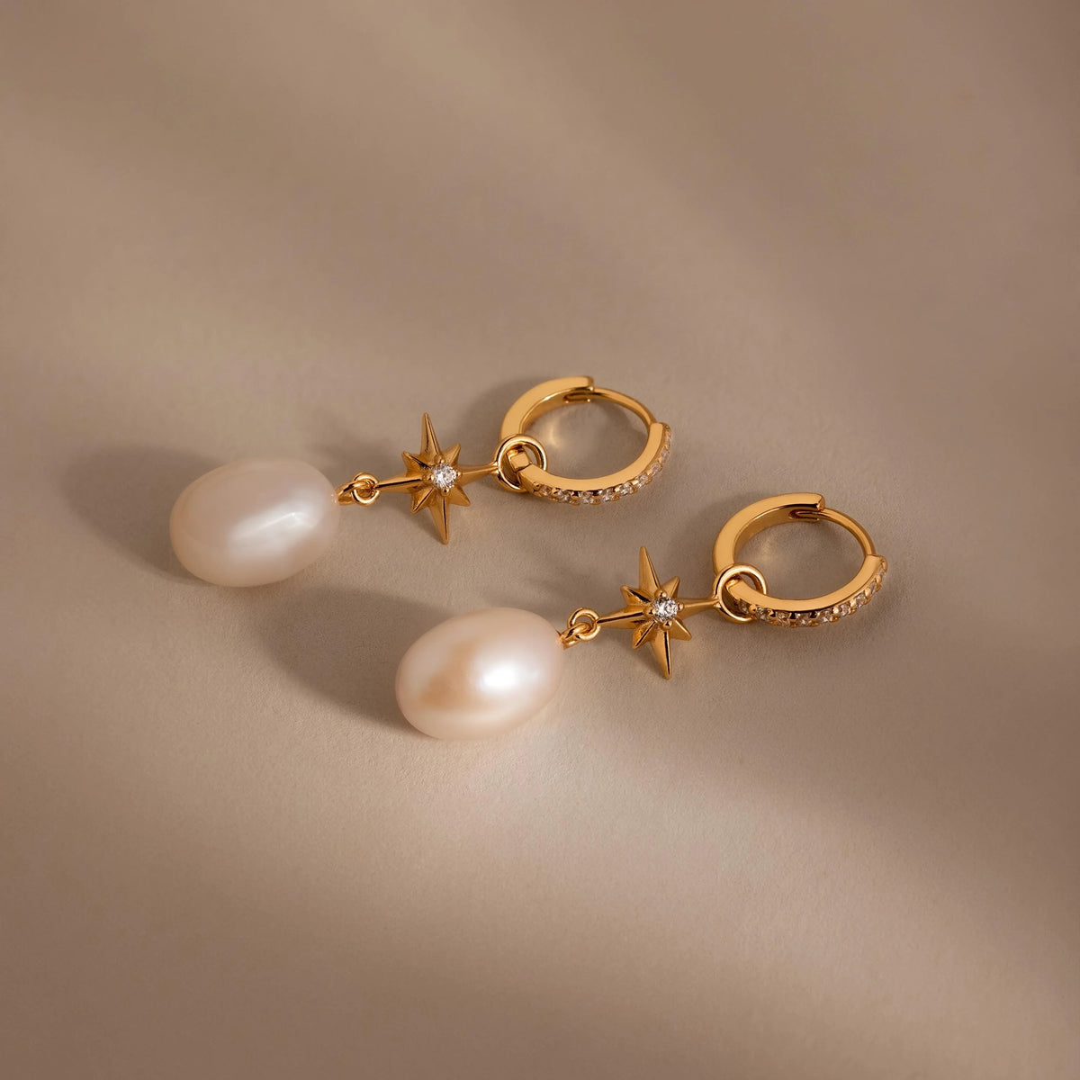 Diamonds North Star Pearl Hoops Silver 18K Gold Plated