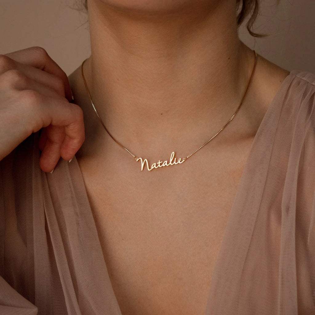 Callie Box Chain Name Necklace Silver 18K Gold Plated