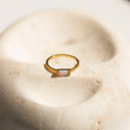 Opal Baguette Diamond Ring Silver 18K Gold Plated