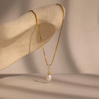 Diamond Pearl Droplet Necklace Silver 18K Gold Plated