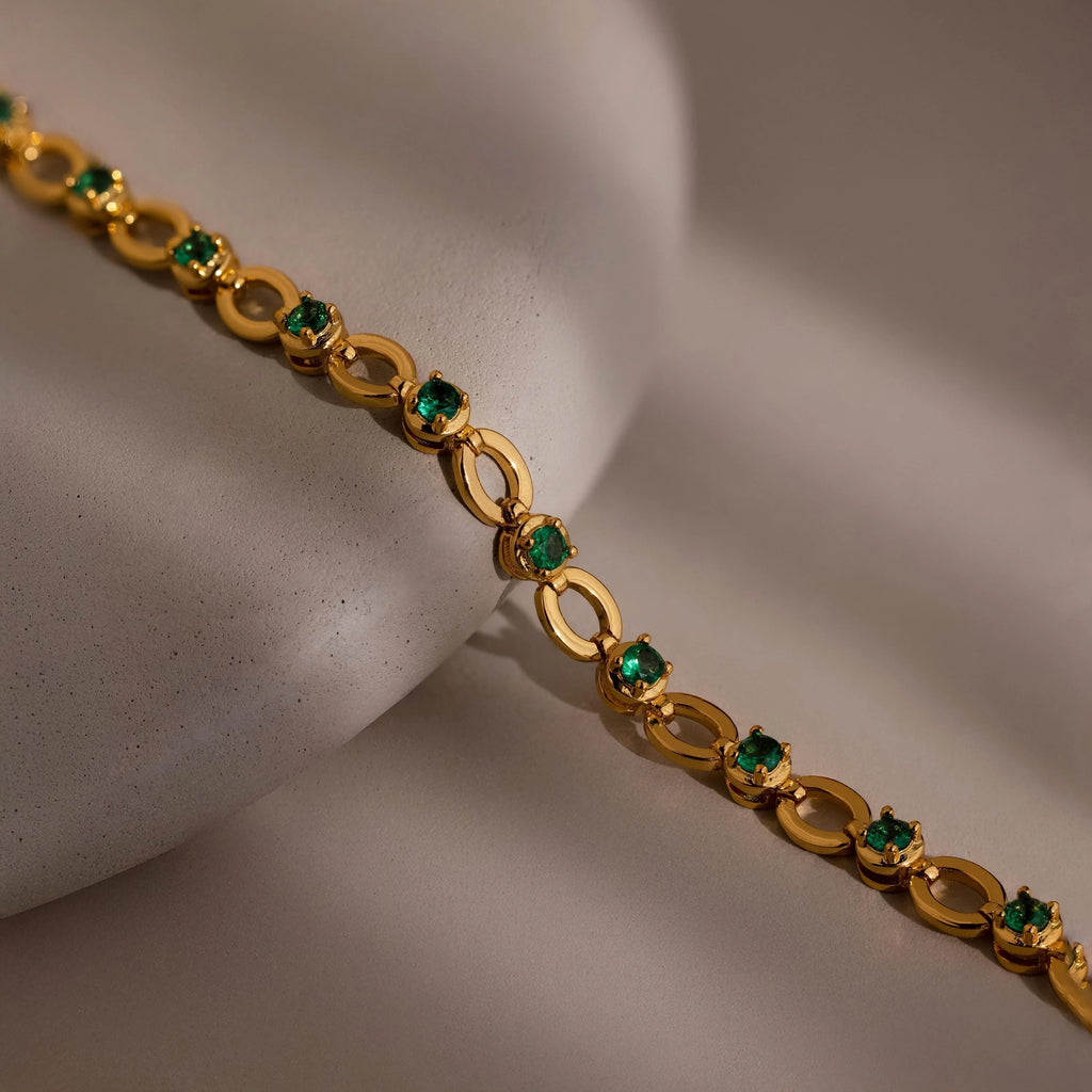 Emerald Chain Tennis Bracelet Silver 18K Gold Plated