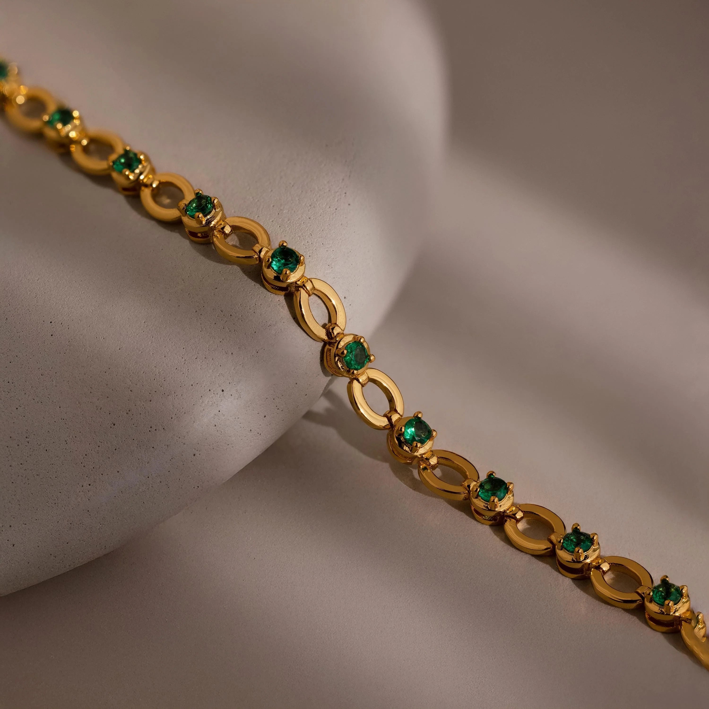 Emerald Chain Tennis Bracelet Silver 18K Gold Plated