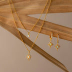 Opal Star Charm Necklace & Earrings Set Silver 18K Gold Plated