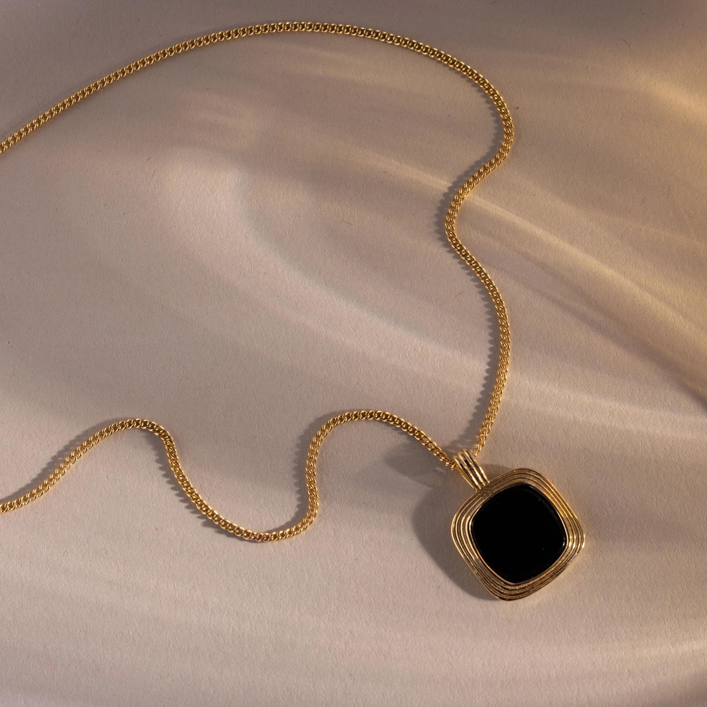 Square Onyx Necklace Silver 18K Gold Plated