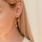 Dangling Rose Charms Huggie Earrings Studs Silver 18K Gold Plated