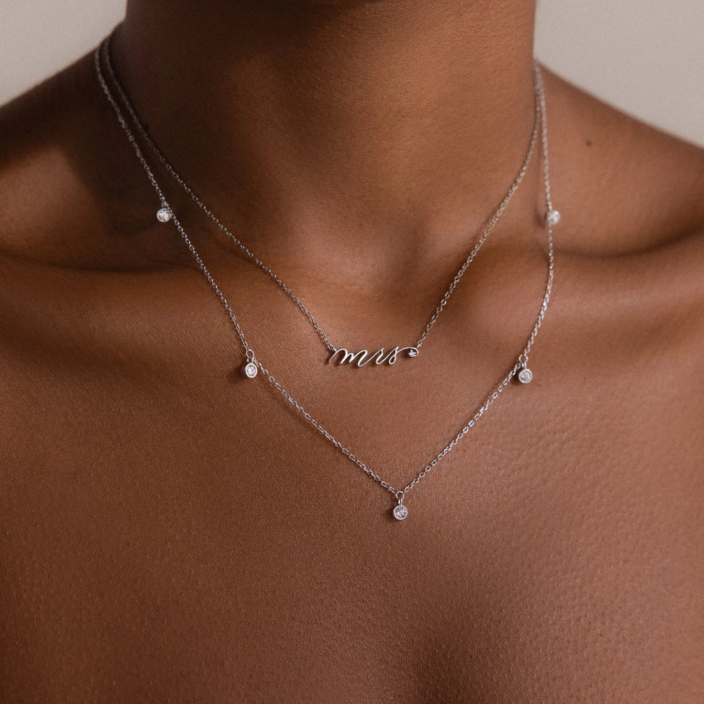 Diamond Station Necklace Silver 18K Gold Plated