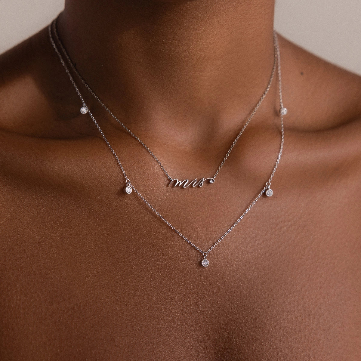 Diamond Station Necklace Silver 18K Gold Plated