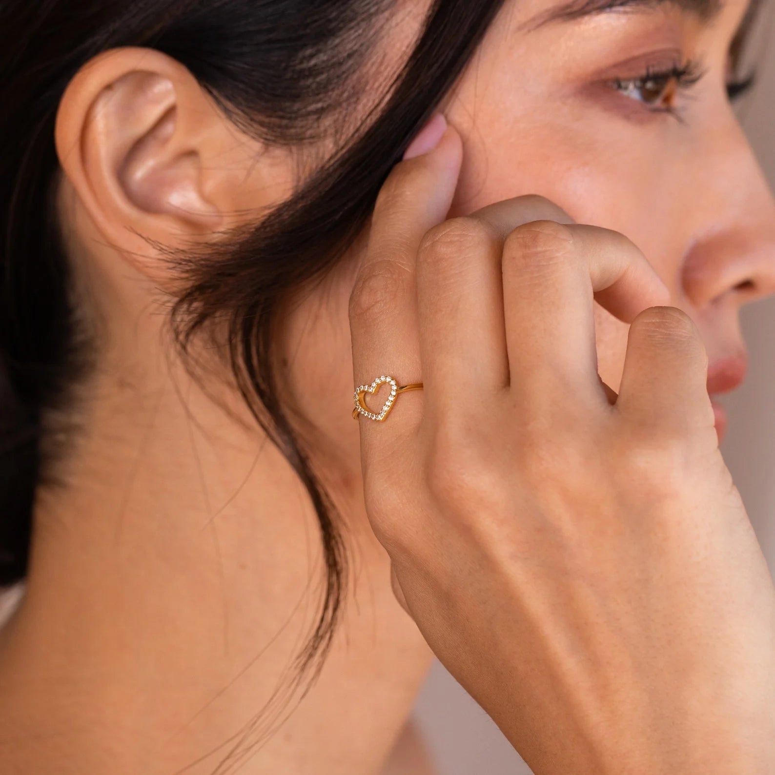Aphrodite Diamond Heart Ring Silver 18K Gold Plated