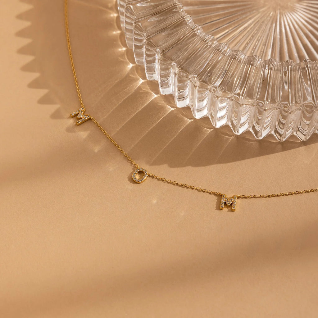 Diamonds Pave Mom Necklace Silver 18K Gold Plated