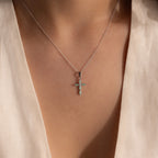 Diamond Marquise Jade Cross Necklace Silver 18K Gold Plated