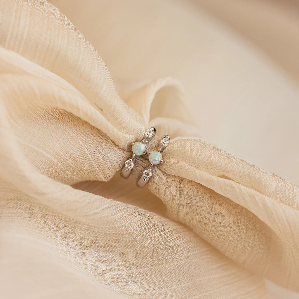 Dainty Opal Diamond Huggies Silver 18K Gold Plated