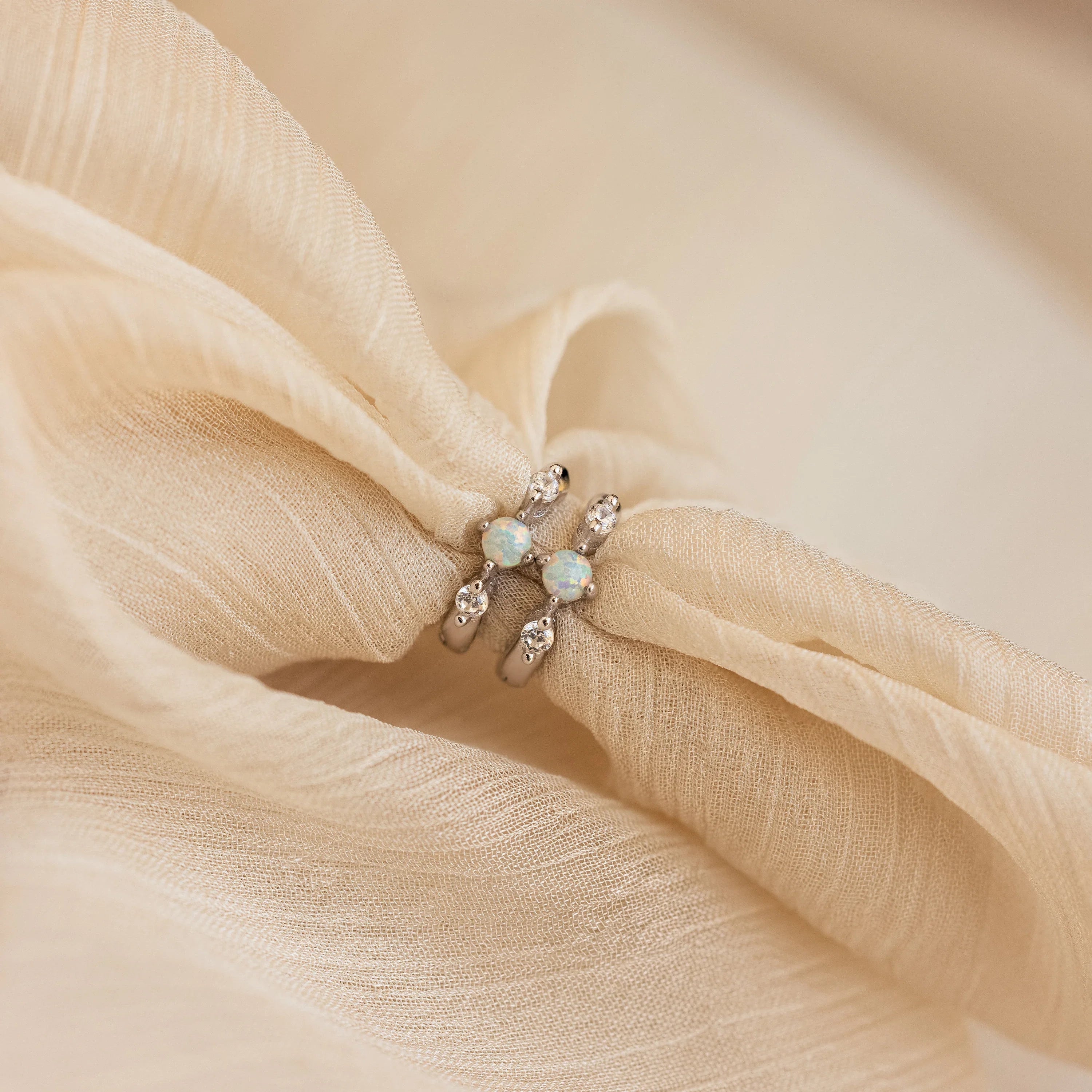 Dainty Opal Diamond Huggies Silver 18K Gold Plated