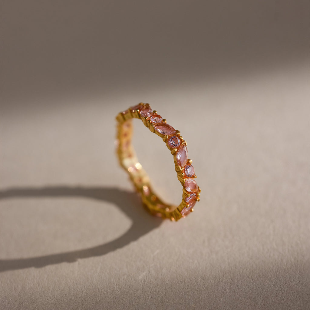 Staggered Marquise Pink Tourmaline Ring Silver 18K Gold Plated