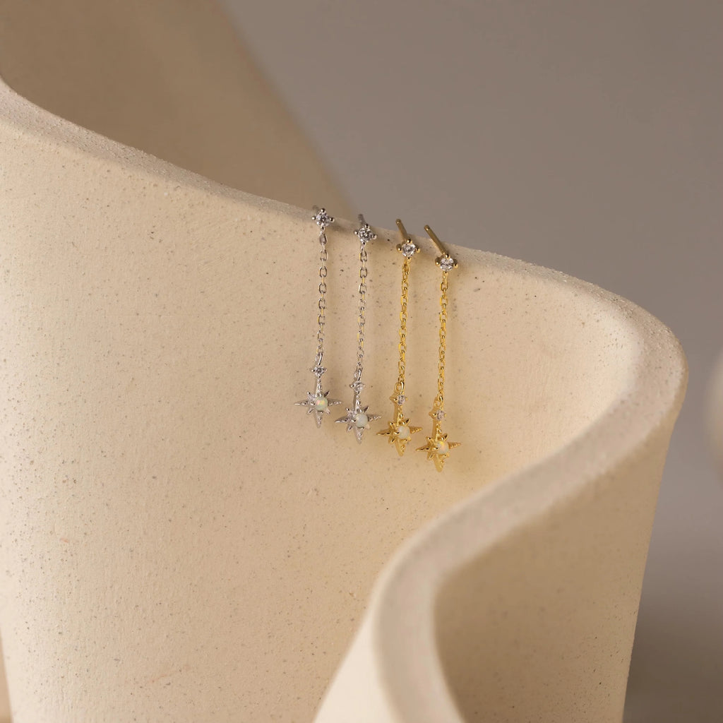 Starburst Drop Studs Silver 18K Gold Plated