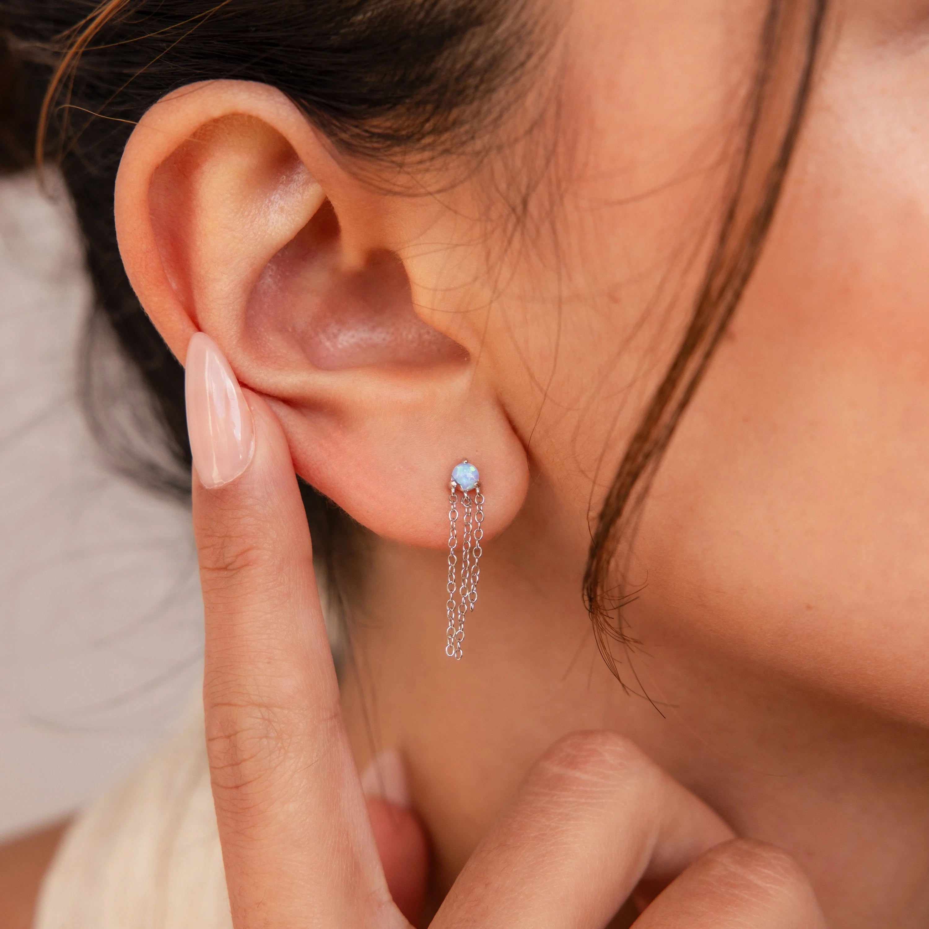 Opal Chain Earrings Silver 18K Gold Plated