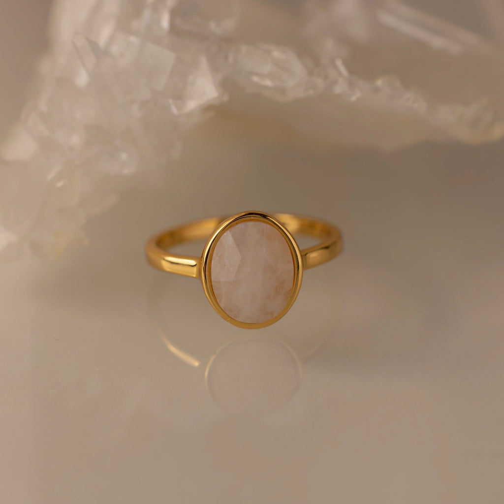 Moonstone Signet Ring Silver 18K Gold Plated