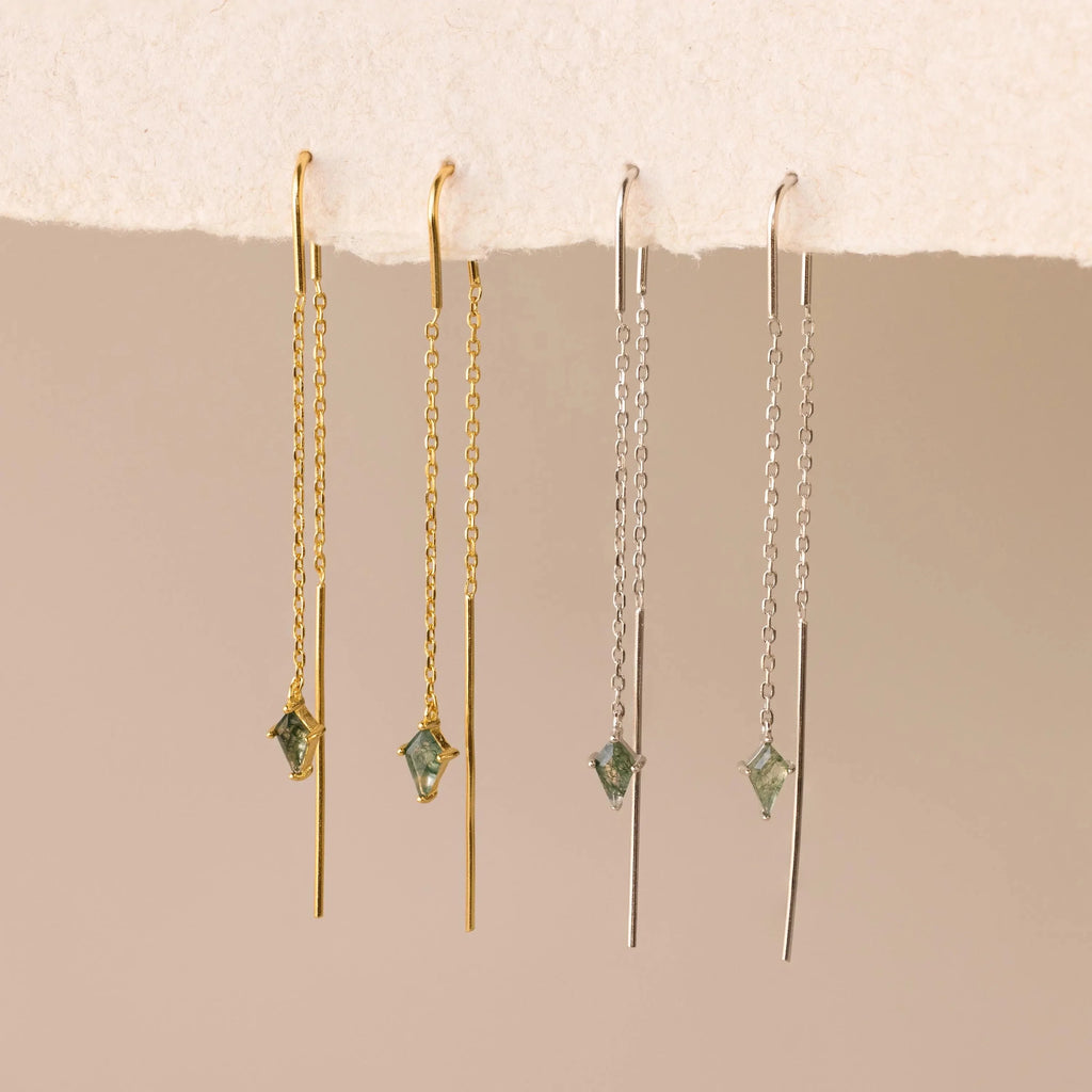 Agate Threader Earrings Silver 18K Gold Plated