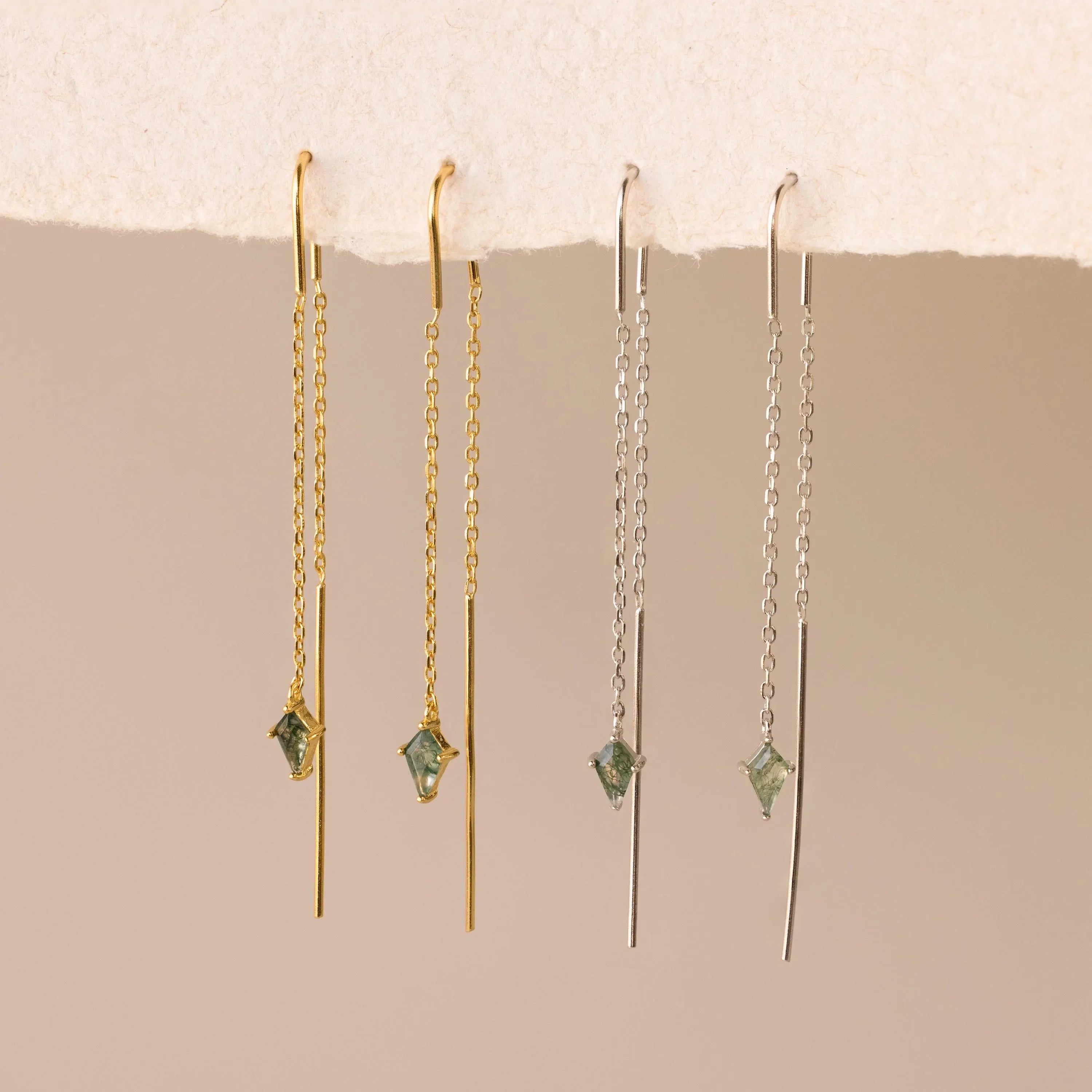 Agate Threader Earrings Silver 18K Gold Plated