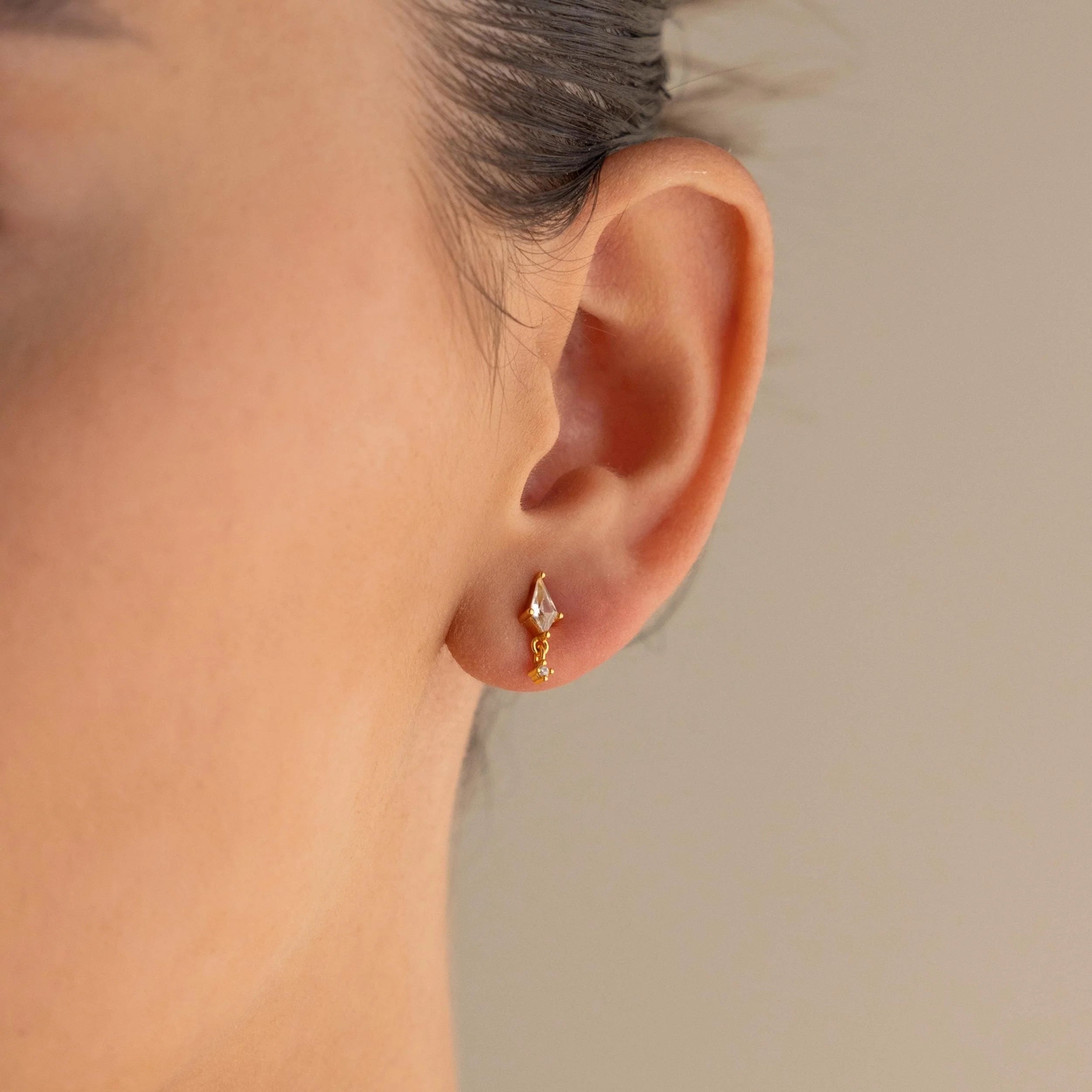Diamond Kite Drop Earrings Silver 18K Gold Plated