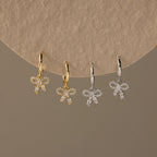 Pave Bow Charm Hoops Silver 18K Gold Plated