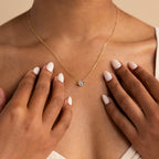Encased Hexagon Diamond Necklace Silver 18K Gold Plated