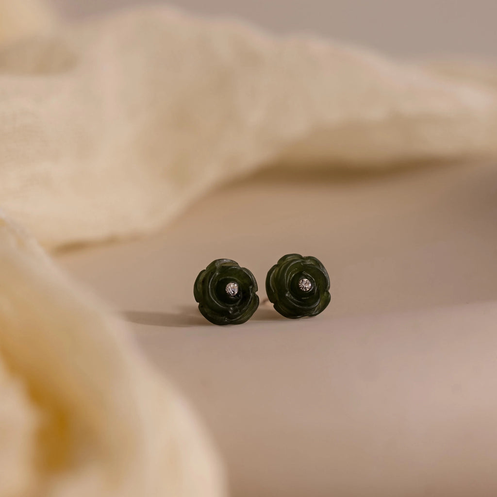 Jade Rose Studs Silver 18K Gold Plated