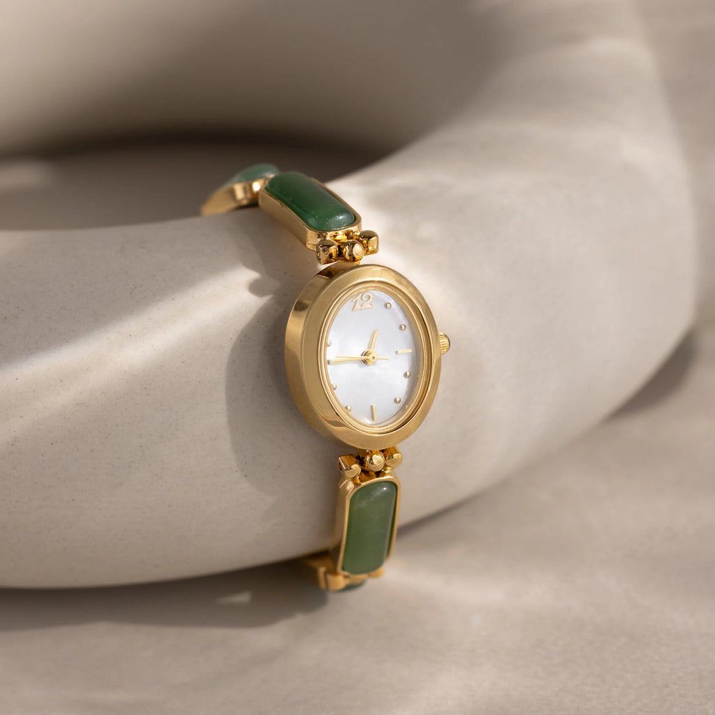 Jade Band Timepiece Silver 18K Gold Plated