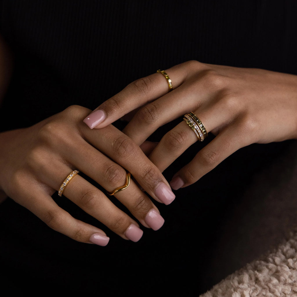 Diamonds Peridot Rings Set Silver 18K Gold Plated