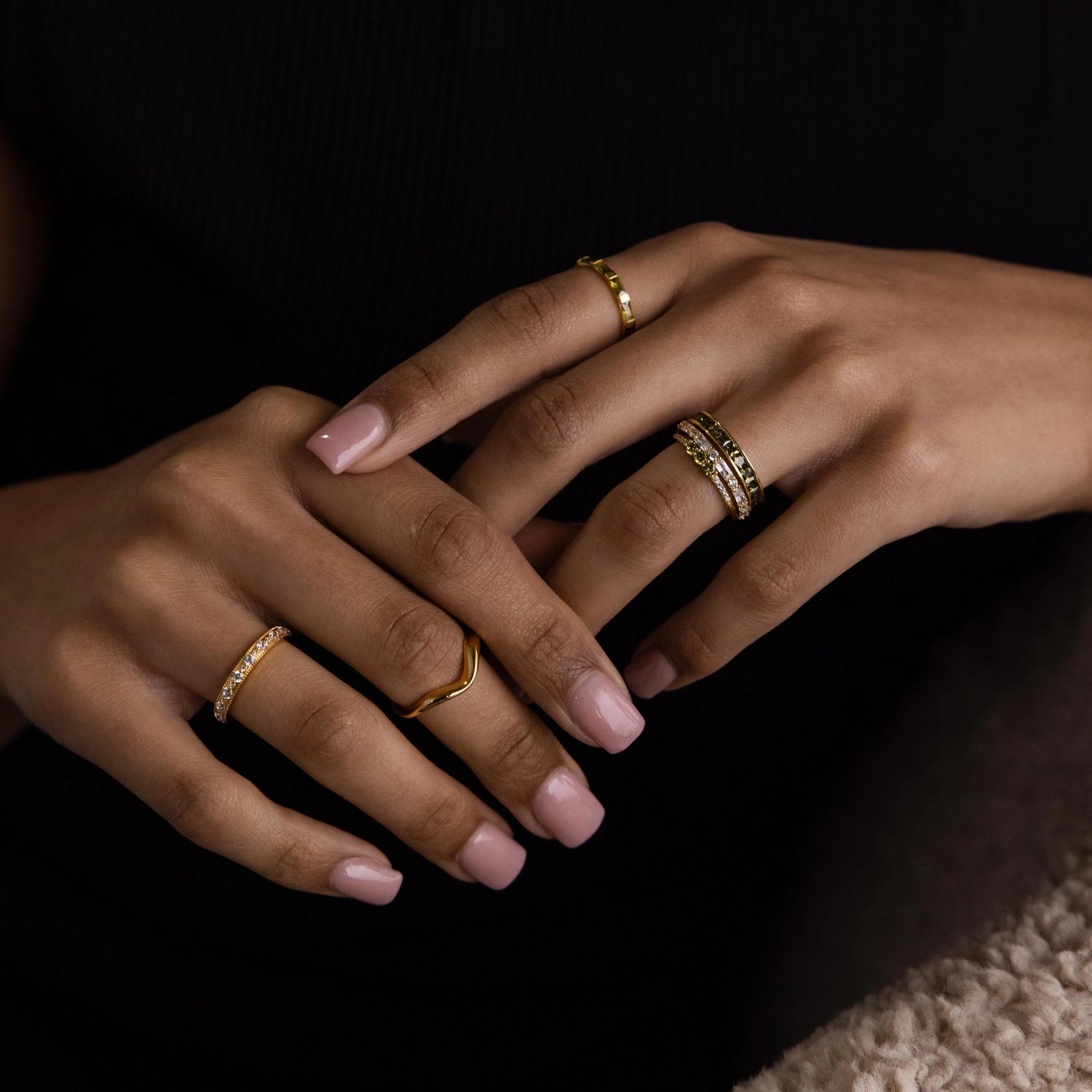 Diamonds Peridot Rings Set Silver 18K Gold Plated