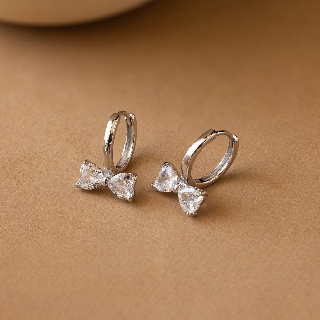 Diamond Bow Huggies Silver 18K Gold Plated