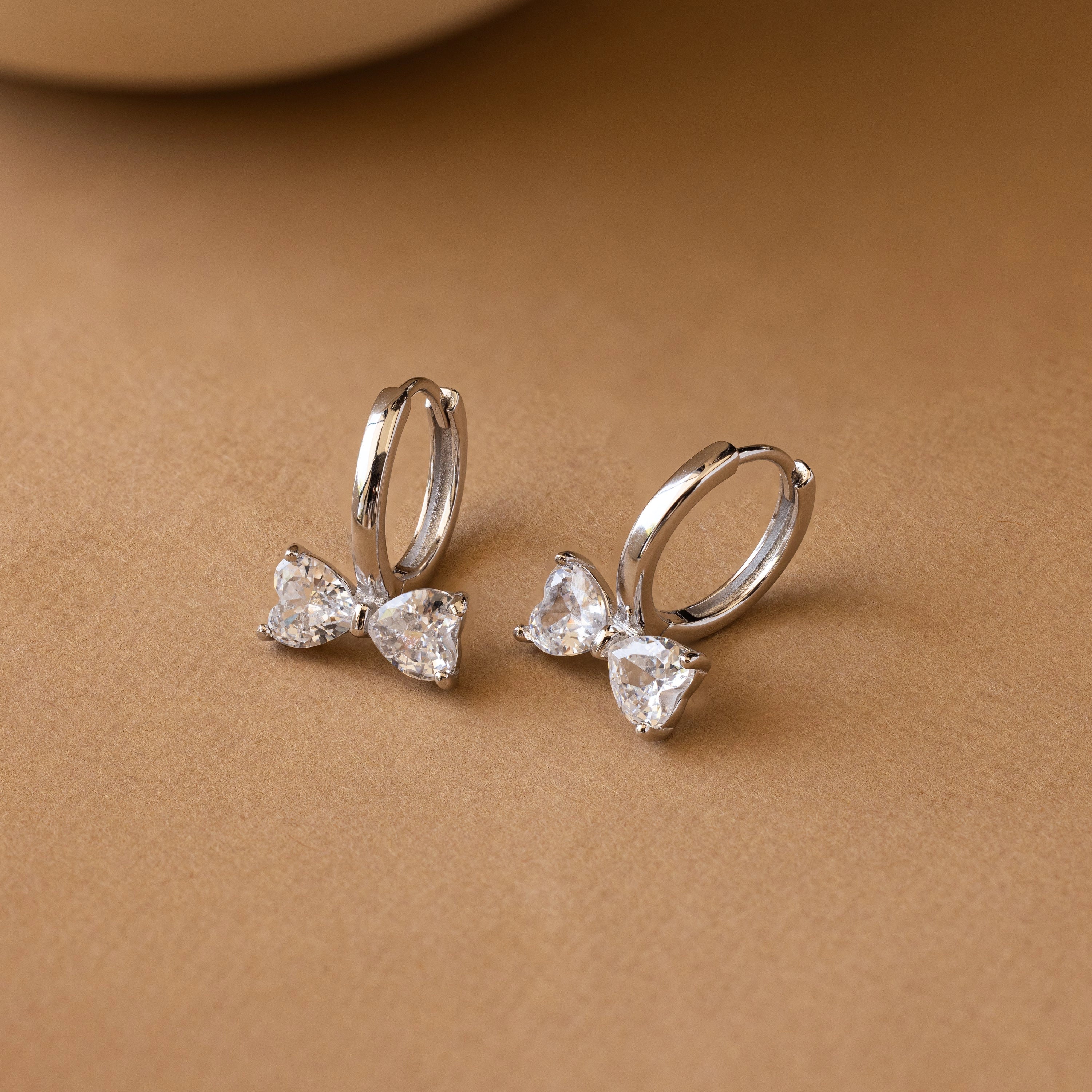 Diamond Bow Huggies Silver 18K Gold Plated