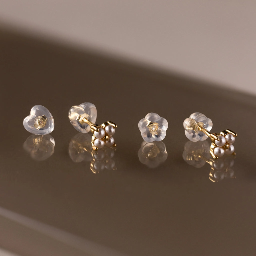 Heart & Flower Earring Backs  Silver 18K Gold Plated