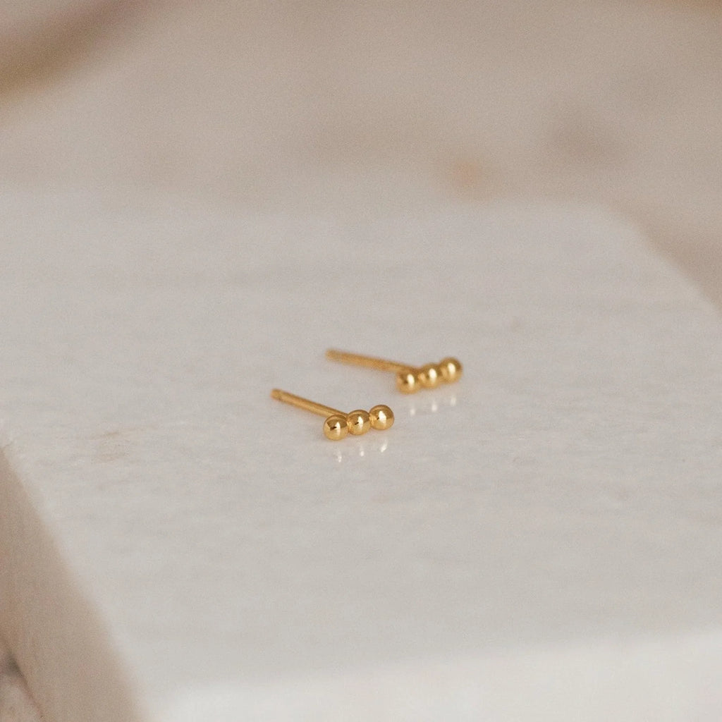 Trio Beaded Bar Studs Silver 18K Gold Plated
