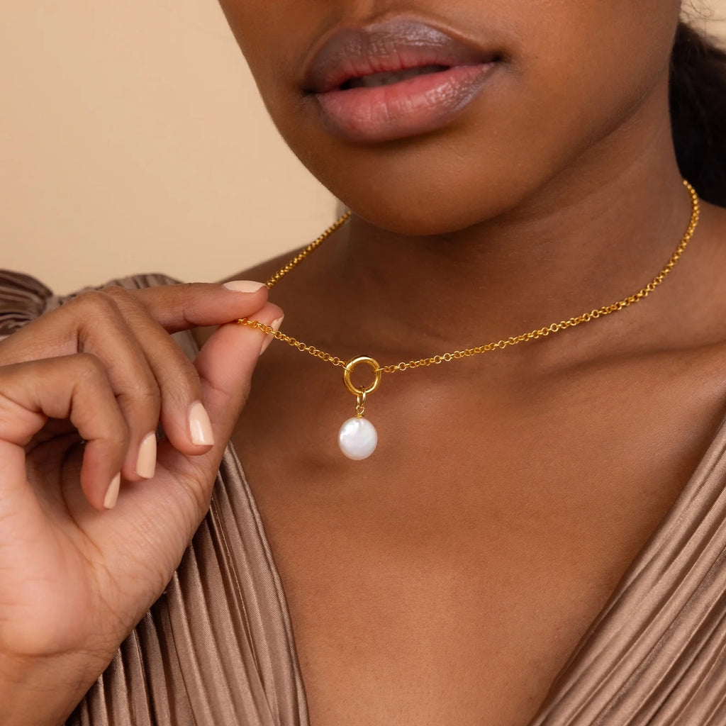 Round Pearl Charm Silver 18K Gold Plated
