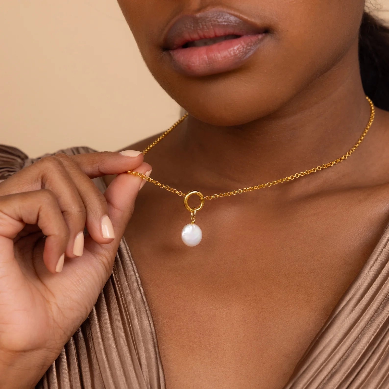 Round Pearl Charm Silver 18K Gold Plated